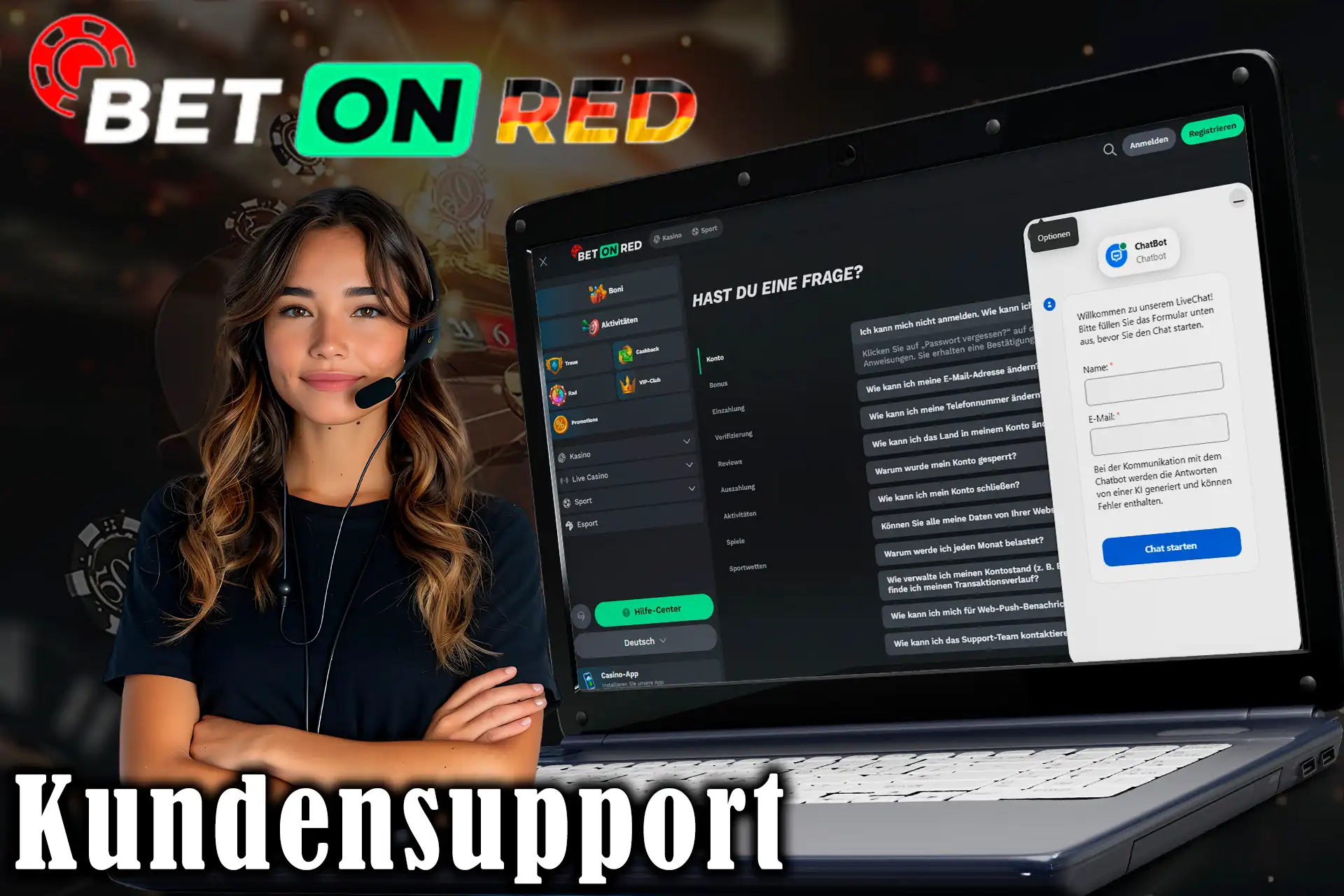 Der Kundenservice von BetOnRed ist rund um die Uhr per Live-Chat erreichbar.
